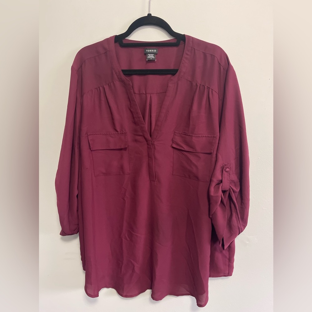 Torrid Burgundy Harper Georgette Pullover 3/4 Sleeve Blouse